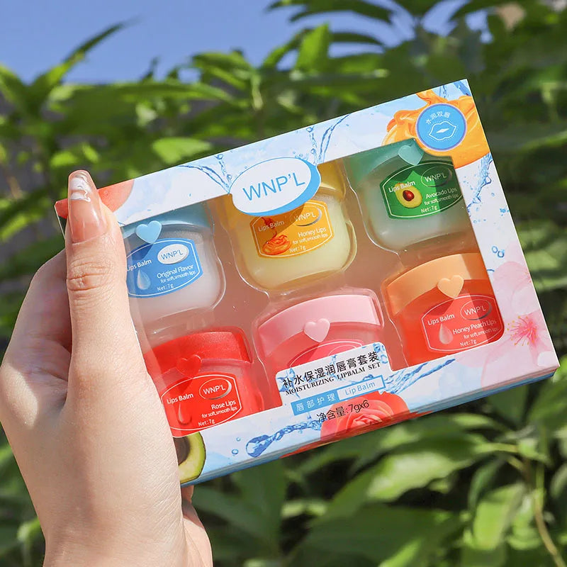 Moisturizing Lip Balm Set 6-Pack Natural Plant Formula Anti-Cracking Hydrating Lip Care