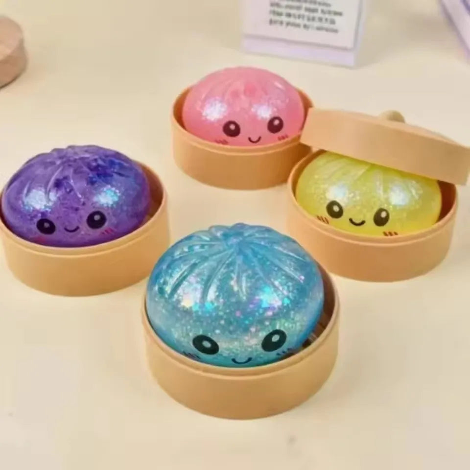 Dumpling Squishy Stress Toy — Cute Slow-Rising Sensory Fidget with Steamer Box