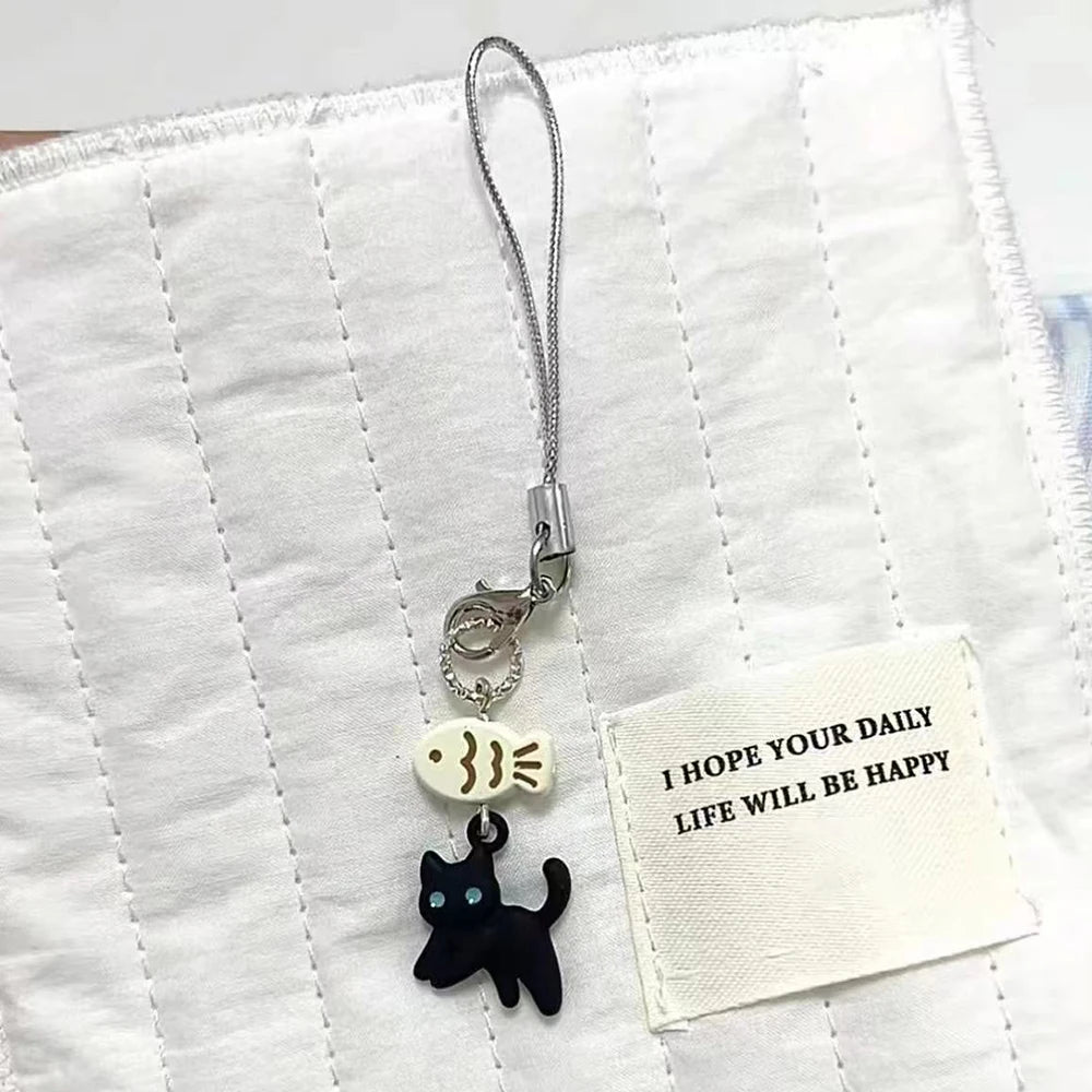 Black Cat Keychain — Cute Y2K Kawaii Bag Charm & Phone Chain