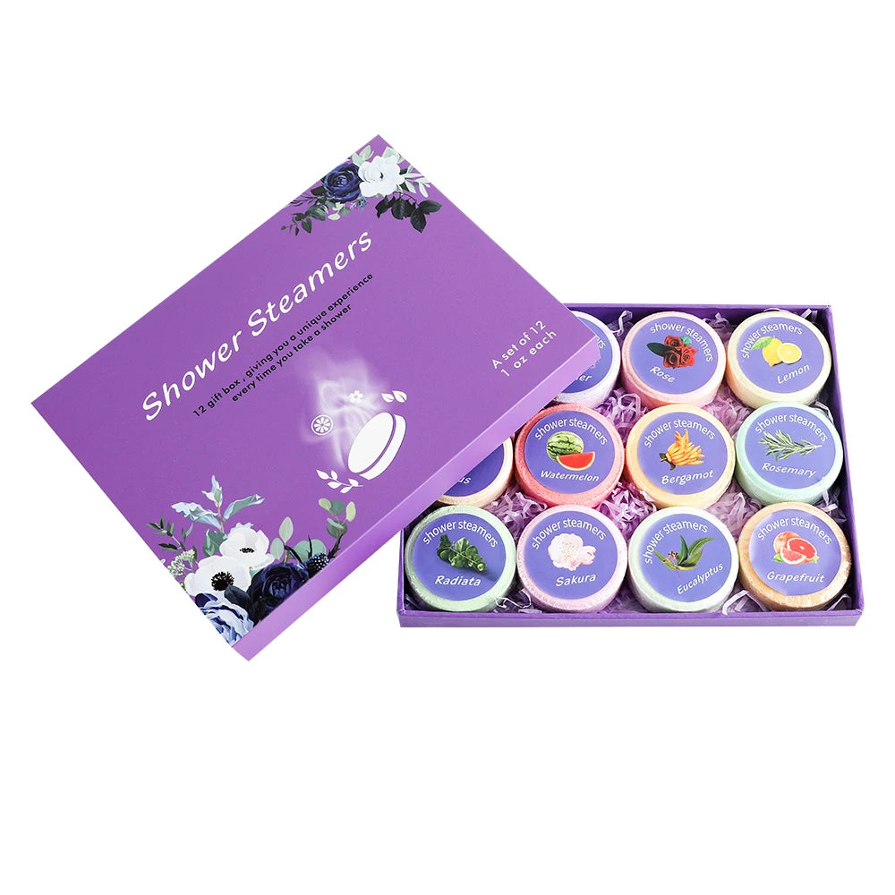 Shower Steamers Aromatherapy — 12 Essential Oil Shower Bombs, Spa Gift Set