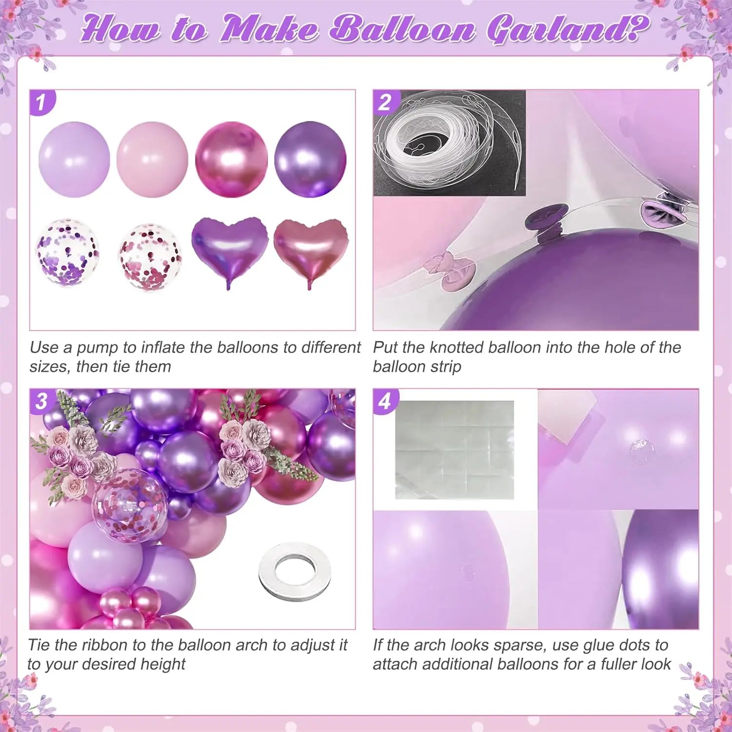 Pink & Purple Balloon Garland Arch Kit — Birthday, Bridal & Baby Shower Decor