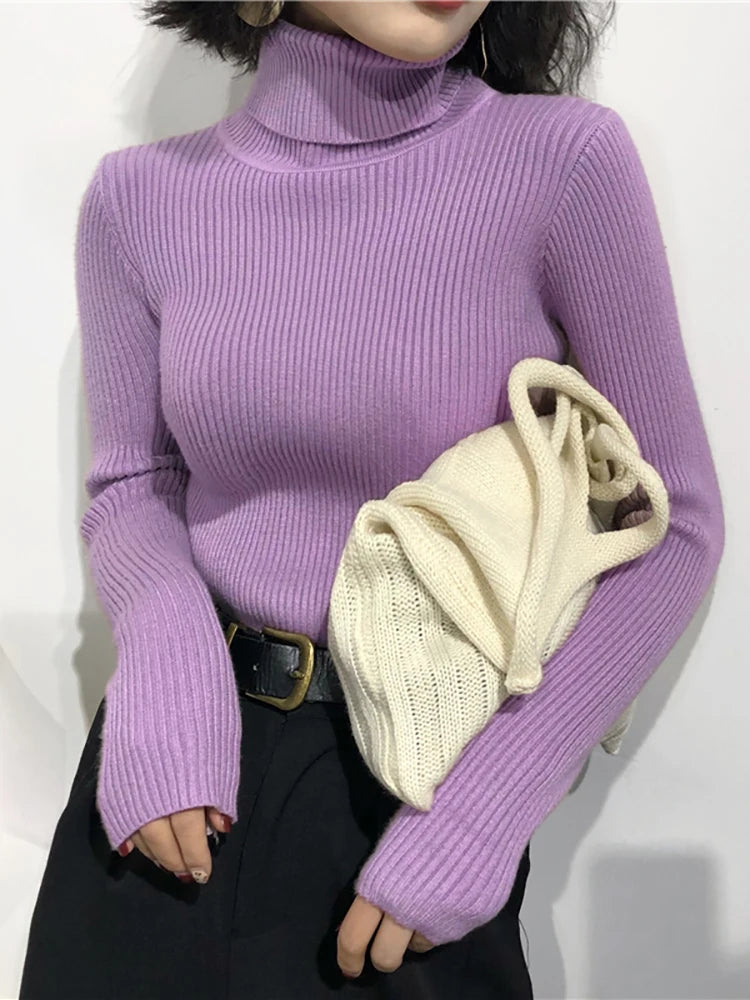 Slim Turtleneck Sweater — Soft Knit Pullover for Women, Fall & Winter