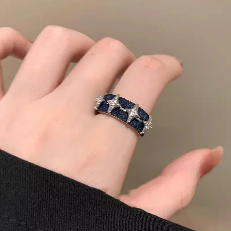 Pink Crystal Heart Ring — Cute Y2K Adjustable Zircon Ring for Women