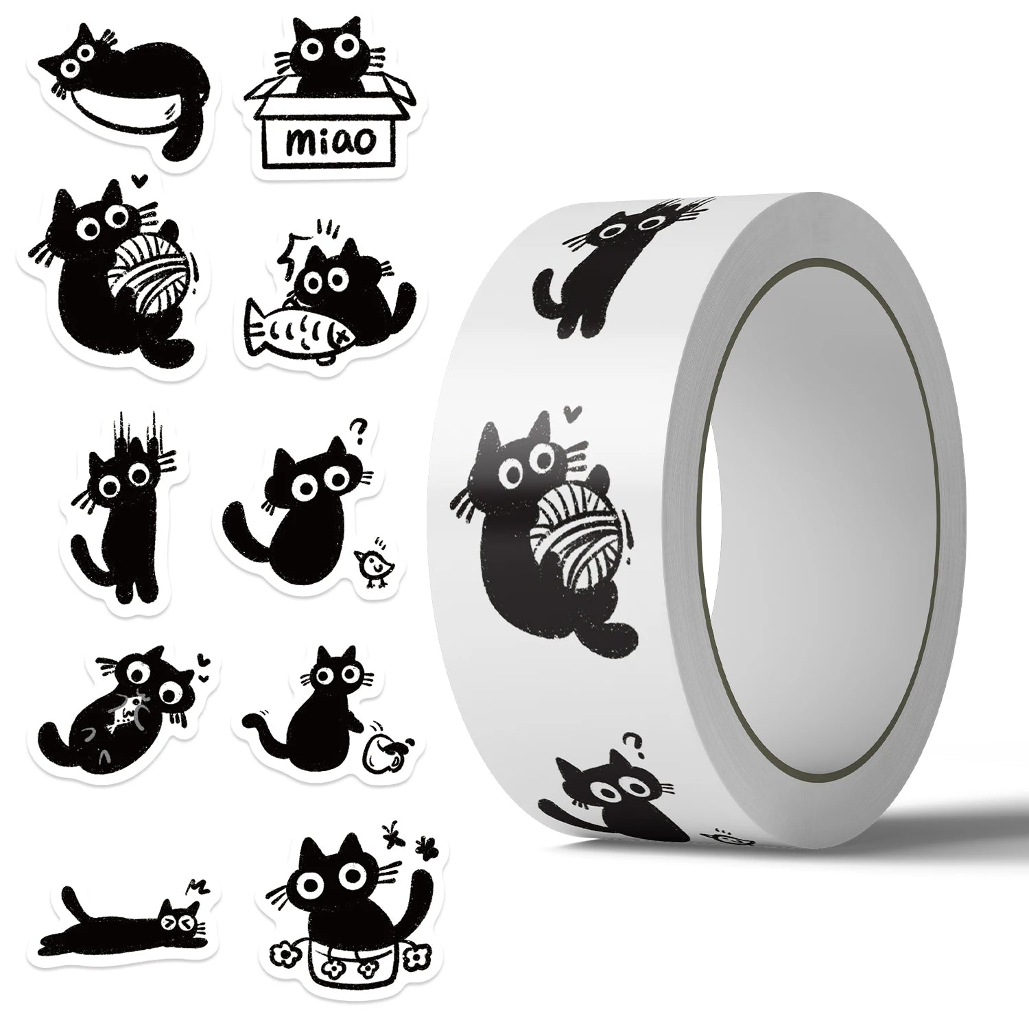 Cute Black Cat Stickers (500 Pcs) — Kawaii Waterproof Journal & Laptop Decals