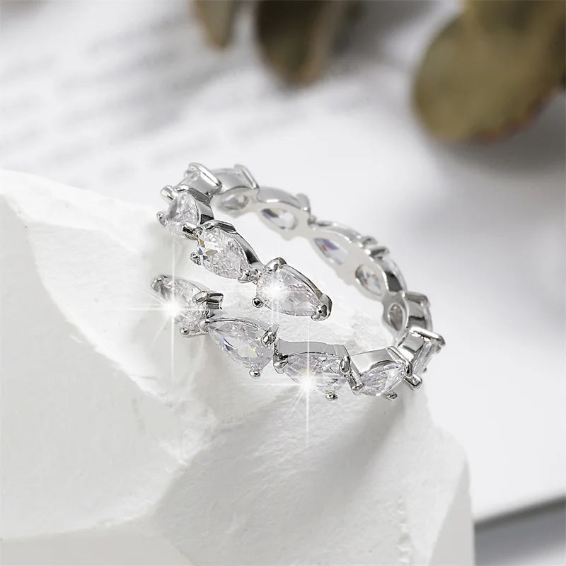 Yellow Zirconia Statement Ring — Sparkly CZ 3-Layer Adjustable Ring for Women