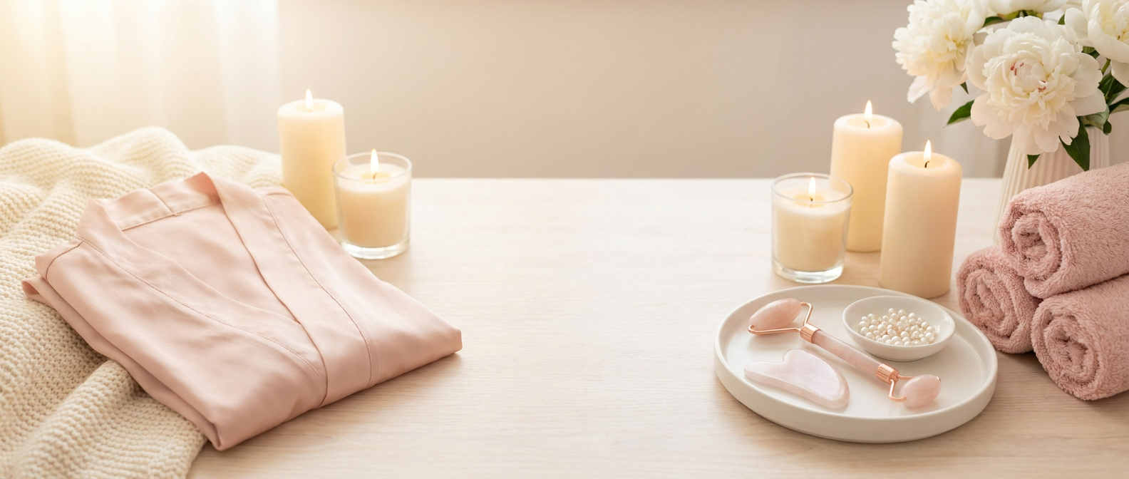 Blush pink cozy spa hero banner